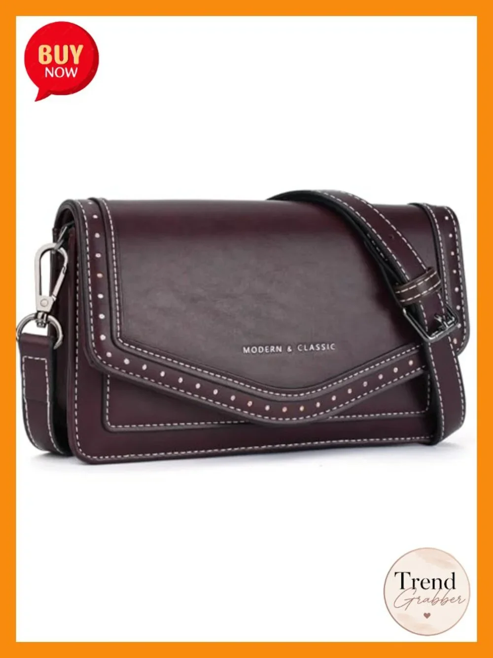 Vegan Leather Crossbody Bag Lightweight Shoulder Handbag Purse with Rhinestone